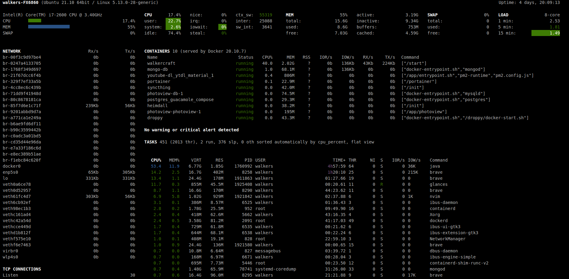 running the glances webui on my system