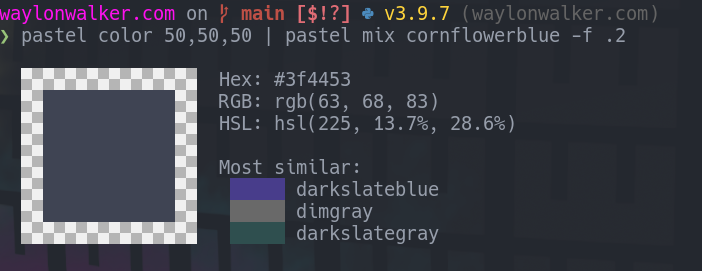 my terminal output from mixing grey