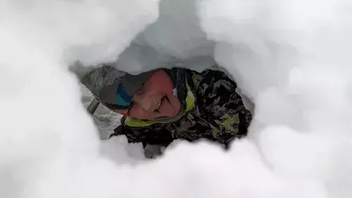 Wyatt in the snow tunnel